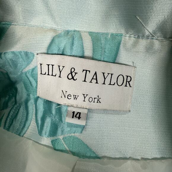 Lily & Taylor Couture Blue Jacquard Floral 2 Piece Skirt Suit Set Womens Size 14 - Picture 5 of 15